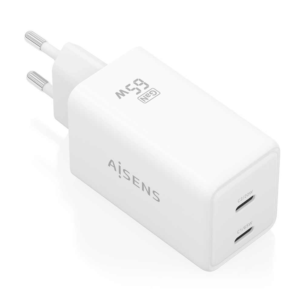 CARGADOR GaN 65W 2xUSB-C PD3.0 QC4.0 BLANCO AISENS ASCH-65W2P078-W