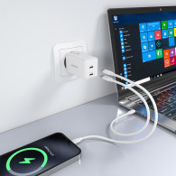 CARGADOR GaN 65W 2xUSB-C PD3.0 QC4.0 BLANCO AISENS ASCH-65W2P078-W