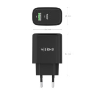 CARGADOR GAN 45W 1xUSB-C PD3.0 QC4.0 1xUSB-A QC3.0 NEGRO AISENS A110-0972