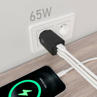 CARGADOR GAN 65W 2xUSB-C PD3.0 QC4.0 1xUSB-A QC3.0 NEGRO AISENS ASCH-65W3P042-BK