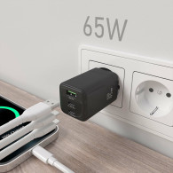 CARGADOR GAN 65W 2xUSB-C PD3.0 QC4.0 1xUSB-A QC3.0 NEGRO AISENS ASCH-65W3P042-BK
