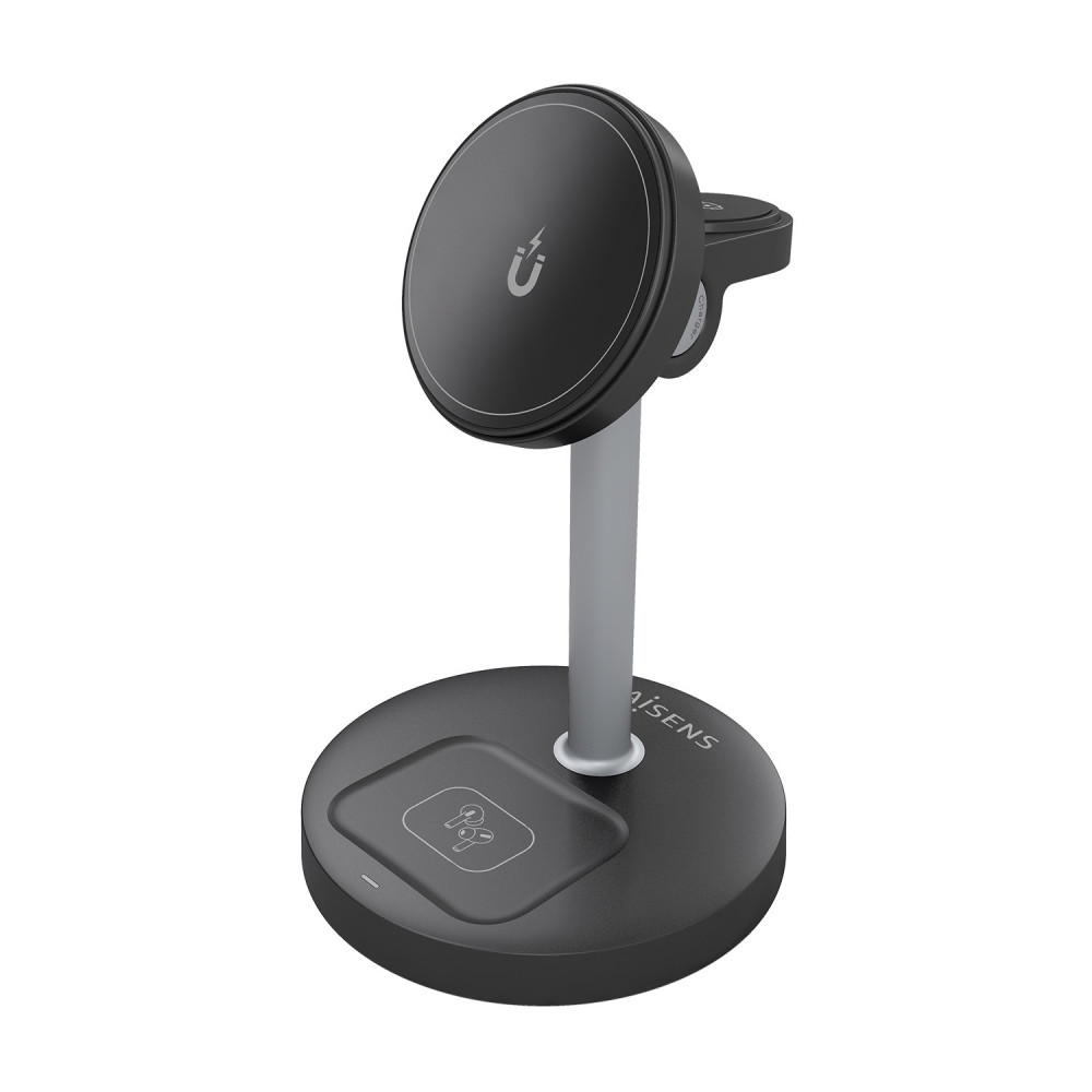 CARGADOR INALAM 3 EN 1 MOVIL APPLE WATCH AURICULA NEGRO AISENS ASCH-15W3WC066-BK
