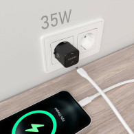 CARGADOR GaN 35W 1xUSB-C PD3.0 QC4.0 NEGRO AISENS ASCH-35W1P023-BK