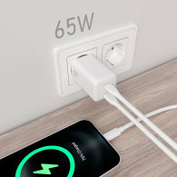 CARGADOR GAN 65W 2xUSB-C PD3.0 QC4.0 BLANCO AISENS ASCH-65W2P039-W