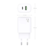 CARGADOR GaN 20W 1xUSB-C PD3.0 1xUSB-A QC3.0 BLANCO AISENS A110-0909