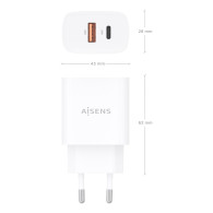 CARGADOR GaN 30W 1xUSB-C PD3.0 QC4.0 1xUSB-A QC3.0 BLANCO AISENS A110-0952
