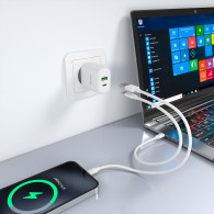 CARGADOR GaN 30W 1xUSB-C PD3.0 QC4.0 1xUSB-A QC3.0 BLANCO AISENS A110-0977