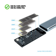 CAJA EXTERNA M.2 NGFF NVMe USB3.1 GEN2 USB-A RGB GRIS TQE-2221G