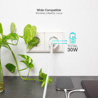 CARGADOR USB-C TOOQ PARED GAN USB-C PD + USB-A QC 30W TQWC-GANQCPD30WT