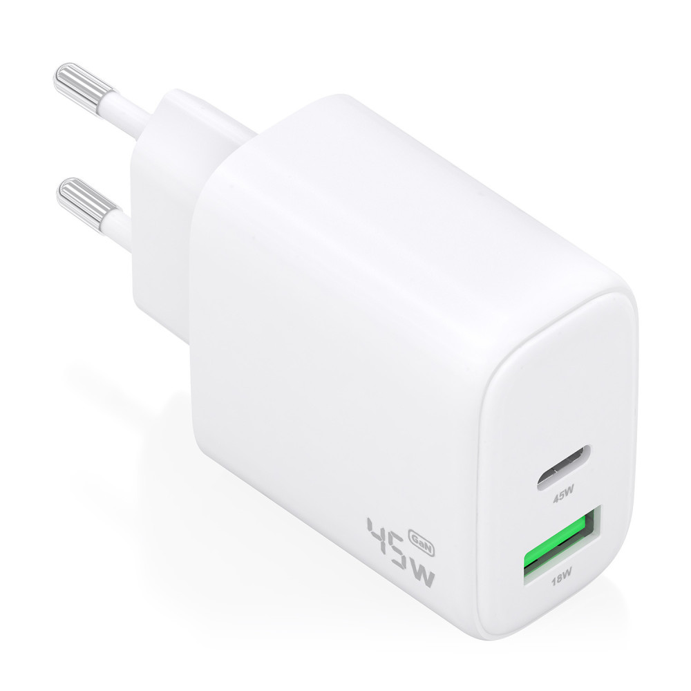 CARGADOR GAN 45W 1xUSB-C PD3.0 QC4.0 1xUSB-A QC3.0 BLANCO AISENS A110-0971