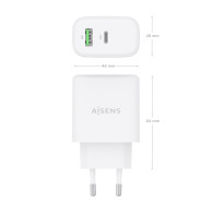 CARGADOR GAN 45W 1xUSB-C PD3.0 QC4.0 1xUSB-A QC3.0 BLANCO AISENS A110-0971