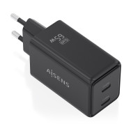 CARGADOR GaN 65W 2xUSB-C PD3.0 QC4.0 NEGRO AISENS ASCH-65W2P079-BK
