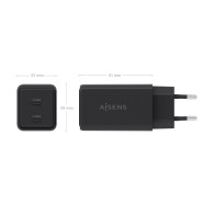 CARGADOR GaN 65W 2xUSB-C PD3.0 QC4.0 NEGRO AISENS ASCH-65W2P079-BK
