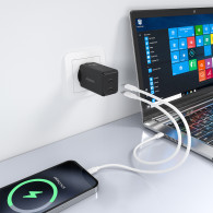 CARGADOR GaN 65W 2xUSB-C PD3.0 QC4.0 NEGRO AISENS ASCH-65W2P079-BK