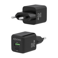 CARGADOR GaN 20W 1xUSB-C PD3.0 QC4.0 1xUSB-A QC3.0 NEGRO AISENS ASCH-20W2P011-BK