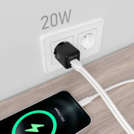 CARGADOR GaN 20W 1xUSB-C PD3.0 QC4.0 1xUSB-A QC3.0 NEGRO AISENS ASCH-20W2P011-BK