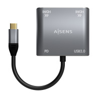 CONVERSOR USB-C A 2xHDMI 4K SST MST-USB2.0-USB-C PD 60W 15CM AISENS A109-0625
