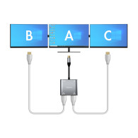 CONVERSOR USB-C A 2xHDMI 4K SST MST-USB2.0-USB-C PD 60W 15CM AISENS A109-0625