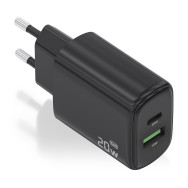 CARGADOR GaN 20W 1xUSB-C PD3.0 1xUSB-A QC3.0 NEGRO AISENS A110-0910
