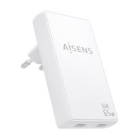 CARGADOR GaN 65W 2USB-C PD3.0 QC4.0 BLANCO AISENS ASCH-65W2P077-W