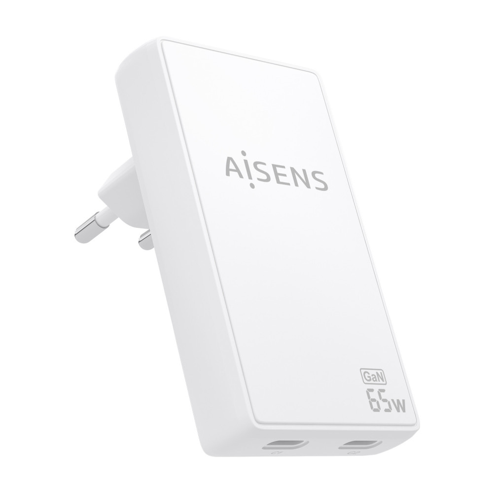 CARGADOR GaN 65W 2USB-C PD3.0 QC4.0 BLANCO AISENS ASCH-65W2P077-W