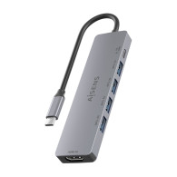 DOCK AISENS 6 EN 1 USBC A HDMI 4USBA 1USBCPD 100W GRIS 15CM ASUC-6P047-GR
