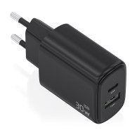 CARGADOR GaN 30W 1xUSB-C PD3.0 QC4.0 1xUSB-A QC3.0 NEGRO AISENS A110-0978