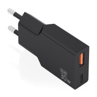 CARGADOR GAN ULTRA DELGADO 30W USB-C USB-A PD3.0 QC4.0 NEGRO AISENS A110-1005