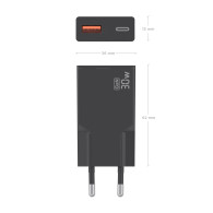 CARGADOR GAN ULTRA DELGADO 30W USB-C USB-A PD3.0 QC4.0 NEGRO AISENS A110-1005