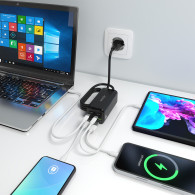 CARGADOR SOBREMESA GaN 100W 3USB-C PD3.0 USBA QC3 NEGRO AISENS ASCH-100W4P054-BK
