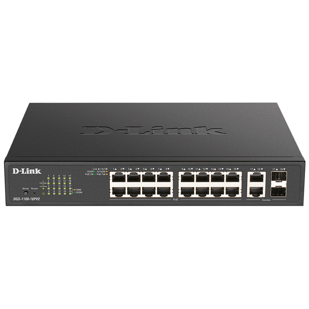 SWITCH D-LINK 18P DGS-1100-18V2 E 16*10 100 1000 +2GIGAB SFP POE+