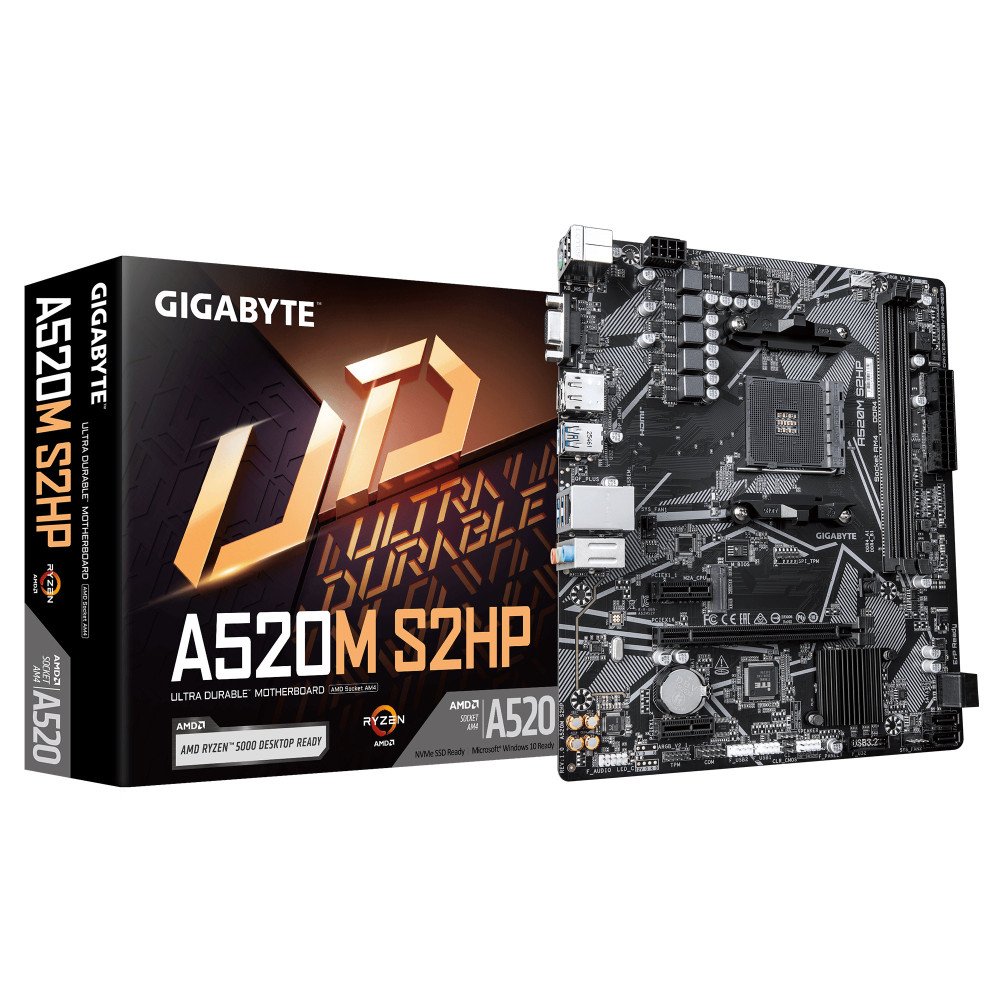PB AMD SAM4 GIGABYTE A520M S2HP 2DDR4 PCIE 4SATA HDMI VGA DP USB32 2USB2 M2 MATX